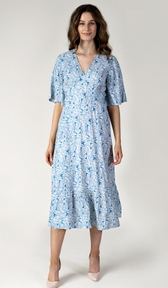 Jessica Graaf Teal And Cream Tropical Printed Midi Dress